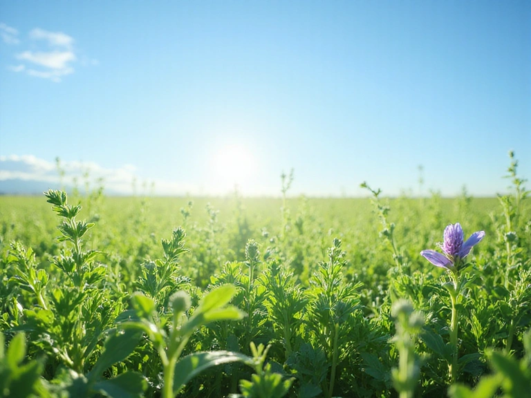 Malownicze pola pełne ziół i naturalnych składników, symbolizujące pochodzenie produktów Glucoactivplus